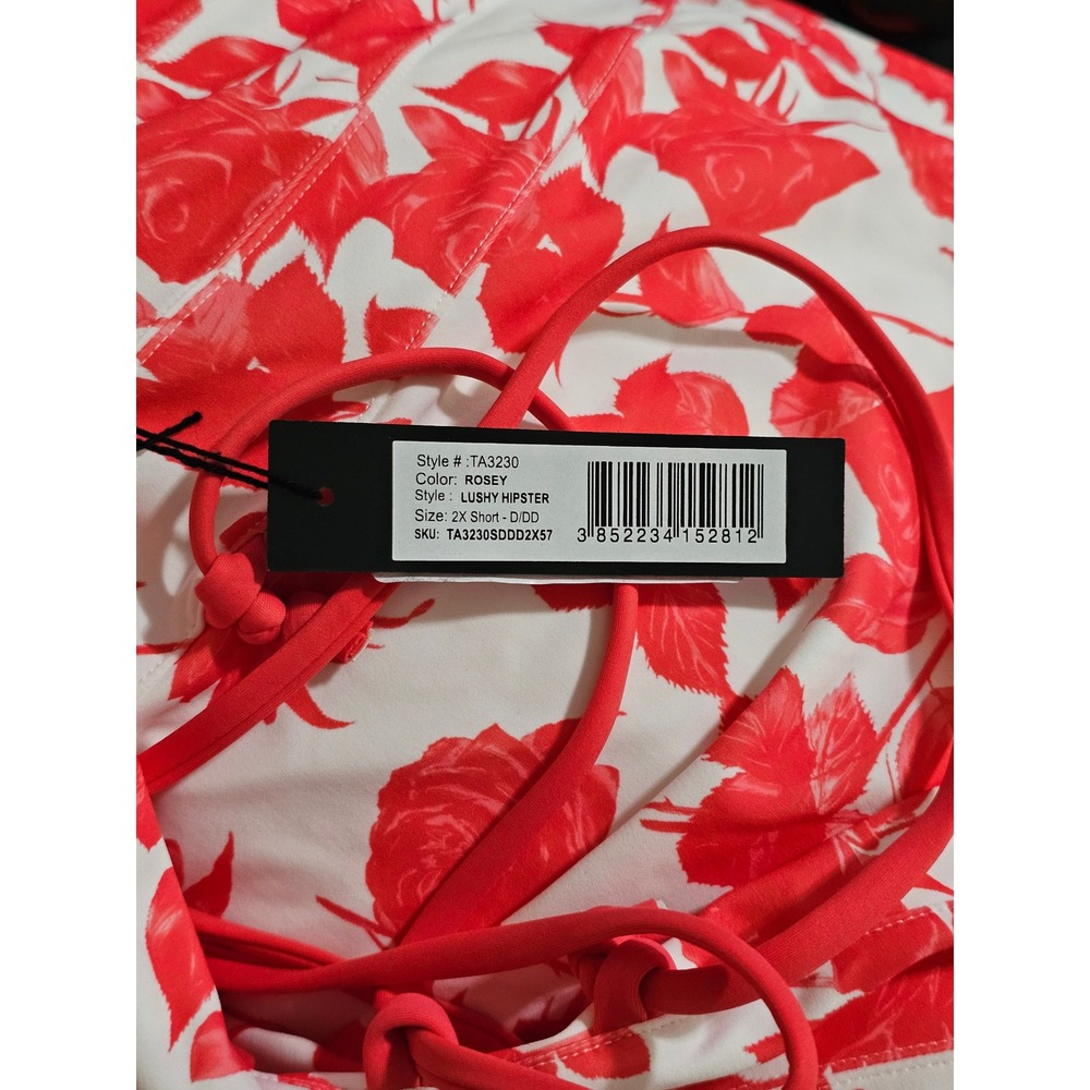 TA3 Lushy Hipster One Piece Swimsuit Rosey Floral Red White 2X Short D/DD TA3230 - Picture 3 of 4